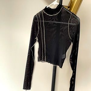 Black Crop Top Long sleeves (see-through)